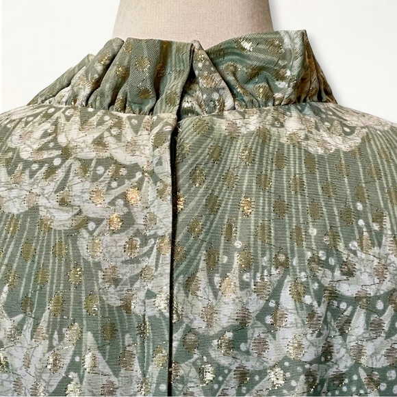 Vintage 1960s Mary Martin Florida Green Sleeveless Long Dress with Gold Detail - Picture 8 of 13